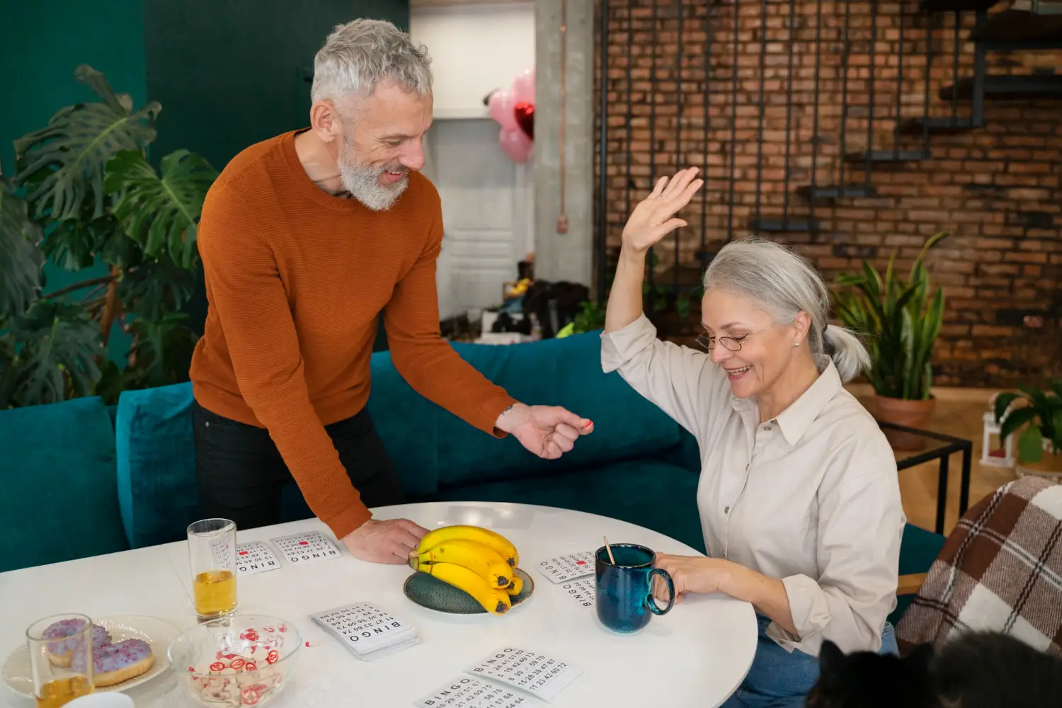 People playing bingo together People playing bingo together